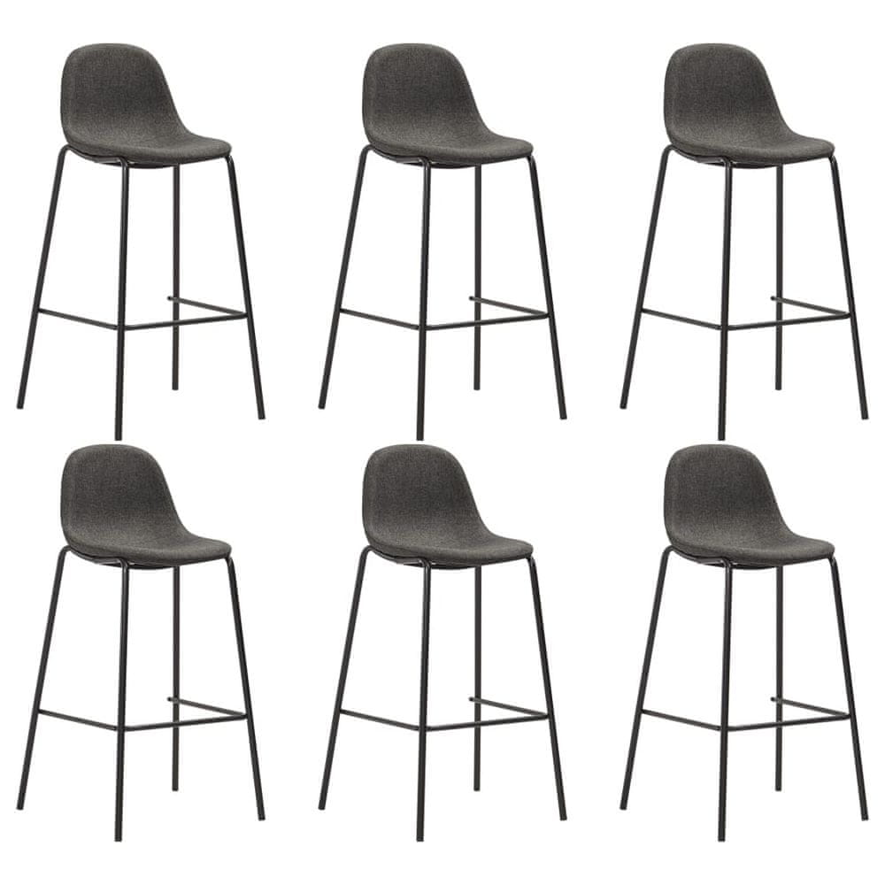 Vidaxl Barové stoličky, 6 ks, tmavosivé, čalúnené látkou